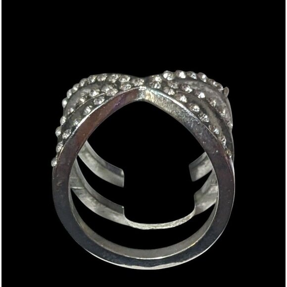 Elegant Glam Rhinestone Silver Tone Triple Crossover Ring Size 7 - Picture 5 of 12